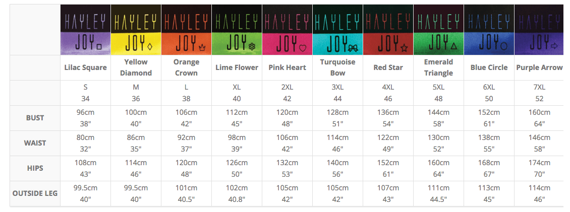 Hayley Occasions Size Chart