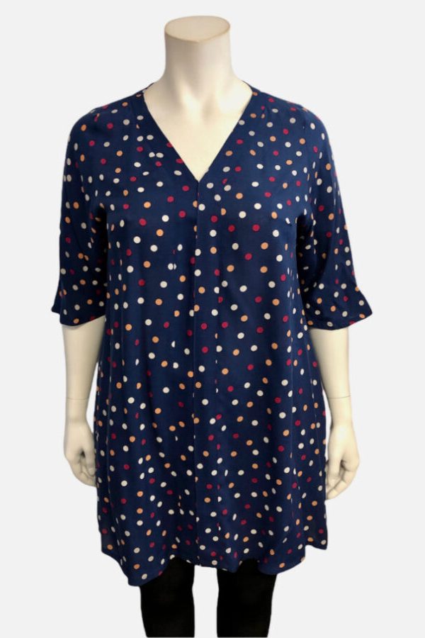 Navy dots, rayon challis, straight stolling top